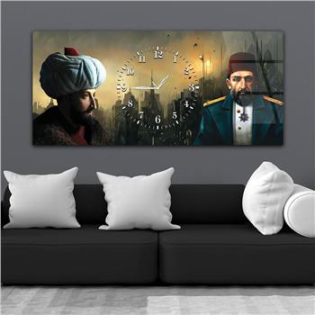 Fatih Sultan Mehmet Han ve Abdülhamit Han Saatli Cam Tablo 077