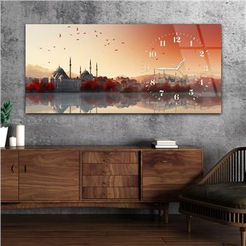 Yatay Saatli Yandan Dini Temalı Cam Tablo 070