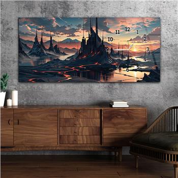 Yatay Saatli Yandan Sanat ve Doğa Temalı Cam Tablo 205