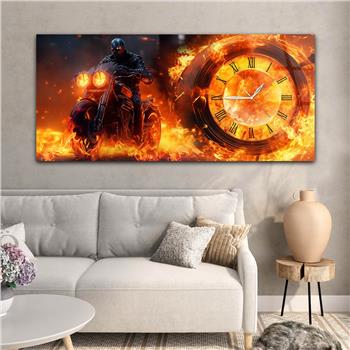Yatay Saatli Yandan Sanat Temalı Cam Tablo 265