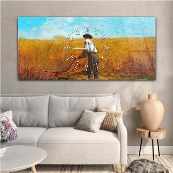 Horizontal bedrucktes Glas mit Kunst- und Naturthema und einer Uhr in der Mitte 004