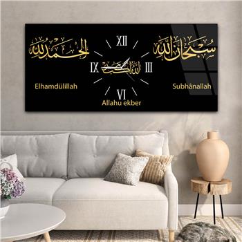 Tableau en verre à thème religieux avec horloge centrale horizontale  096