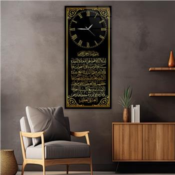 Dikey Üstten Saatli Dini Temalı Cam Tablo 005