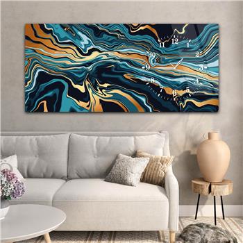 Horizontal bedrucktes Glas mit Kunst und Naturthema und einer Uhr an der Seite 101