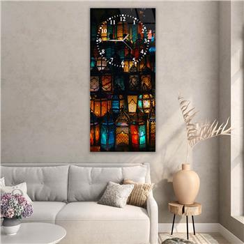 Dikey Üstten Saatli Sanat Temalı Cam Tablo 023