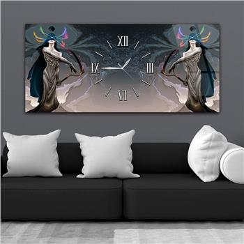 Yatay Ortadan Saatli  Sanat ve Doğa Temalı Cam Tablo 091