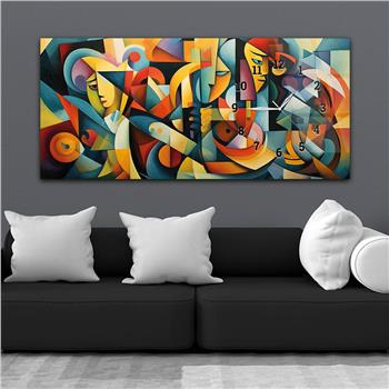 Horizontal bedrucktes Glas mit Kunst und Naturthema und einer Uhr an der Seite 154