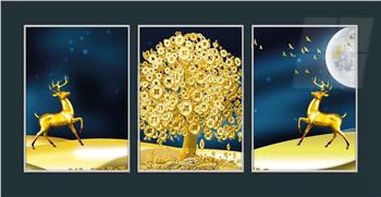 Alüminyum Çerçeveli Sanat Temalı 3lü Set MDF Tablo 0075
