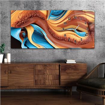 Horizontal bedrucktes Glas mit Kunst und Naturthema und einer Uhr an der Seite 143