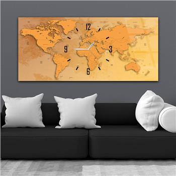 Yatay Saatli Ortadan Vatan Temalı Cam Tablo 099