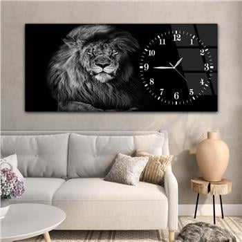 Horizontal bedrucktes Glas mit Kunst und Naturthema und einer Uhr an der Seite 106