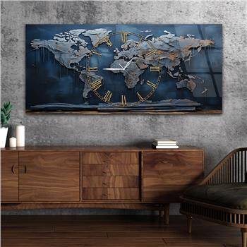 Yatay Saatli Ortadan Vatan Temalı Cam Tablo 139