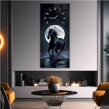 Dikey Üstten Saatli Sanat Temalı Cam Tablo 102