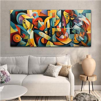 Horizontal bedrucktes Glas mit Kunst und Naturthema und einer Uhr an der Seite 154