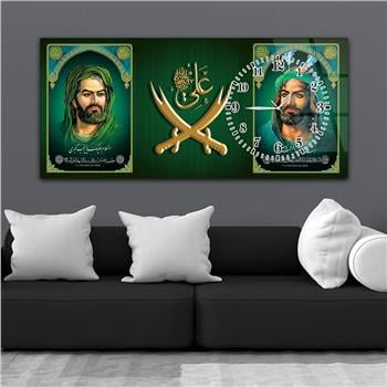 لوحة زجاجية أفقية ذات طابع ديني مع ساعة جانبية 043