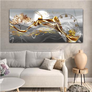 Yatay Saatli Yandan Sanat ve Doğa Temalı Cam Tablo 014