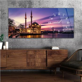 لوحة زجاجية أفقية ذات طابع ديني مع ساعة جانبية 025