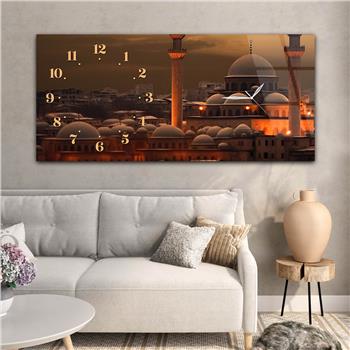 Yatay Saatli Yandan Dini Temalı Cam Tablo 083