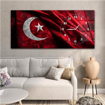 Yatay Saatli Yandan Vatan Temalı Cam Tablo 029