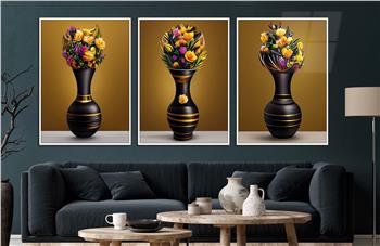 Alüminyum Çerçeveli Sanat Temalı 3lü Set CAM Tablo 0031