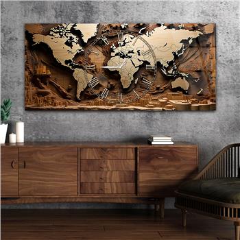 Yatay Saatli Ortadan Vatan Temalı Cam Tablo 120