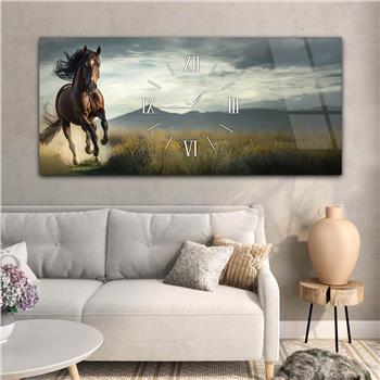 Yatay Ortadan Saatli  Sanat ve Doğa Temalı Cam Tablo 058