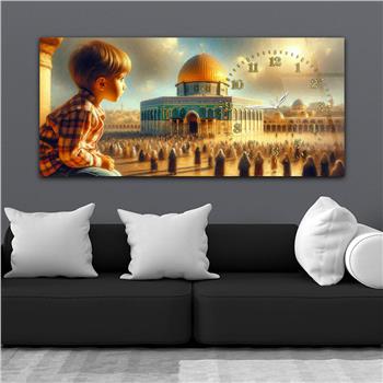 Yatay Saatli Yandan Dini Temalı Cam Tablo 073