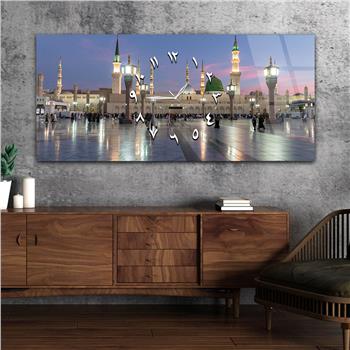 Tableau en verre à thème religieux avec horloge centrale horizontale  069