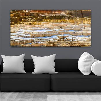 Horizontal bedrucktes Glas mit Kunst und Naturthema und einer Uhr an der Seite 120