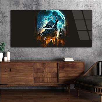 Yatay Ortadan Saatli  Sanat ve Doğa Temalı Cam Tablo 051