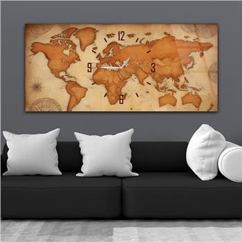 Yatay Saatli Ortadan Vatan Temalı Cam Tablo 111