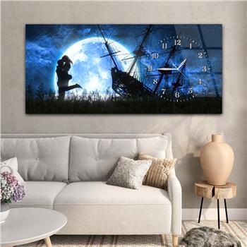 Yatay Saatli Yandan Sanat Temalı Cam Tablo 266