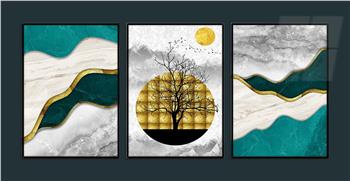 Alüminyum Çerçeveli Sanat Temalı 3lü Set MDF Tablo 0038