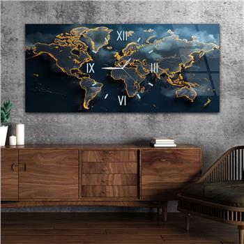 Yatay Saatli Ortadan Vatan Temalı Cam Tablo 137