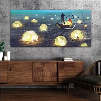 Yatay Saatli Yandan Sanat ve Doğa Temalı Cam Tablo 025