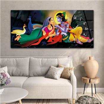 Horizontal bedrucktes Glas mit Kunst und Naturthema und einer Uhr an der Seite 054