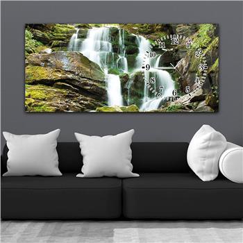 Horizontal bedrucktes Glas mit Kunst und Naturthema und einer Uhr an der Seite 093