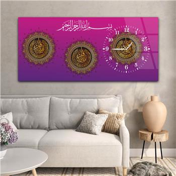 لوحة زجاجية أفقية ذات طابع ديني مع ساعة جانبية 057