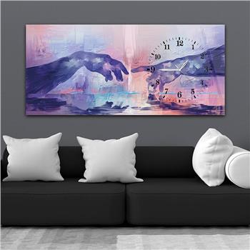 Horizontal bedrucktes Glas mit Kunst und Naturthema und einer Uhr an der Seite 072