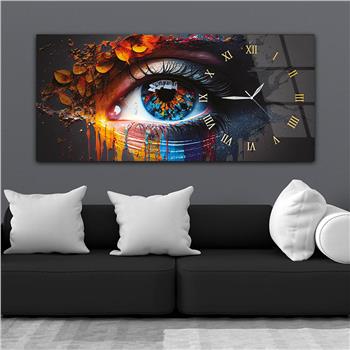 Horizontal bedrucktes Glas mit Kunst und Naturthema und einer Uhr an der Seite 057