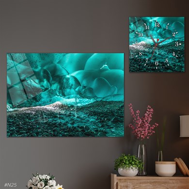 مجموعة ساعة مربعة من الزجاج للحائط