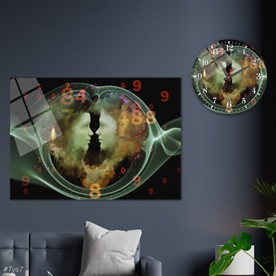 bedrucktes Glas und rundes Glasuhrenset 