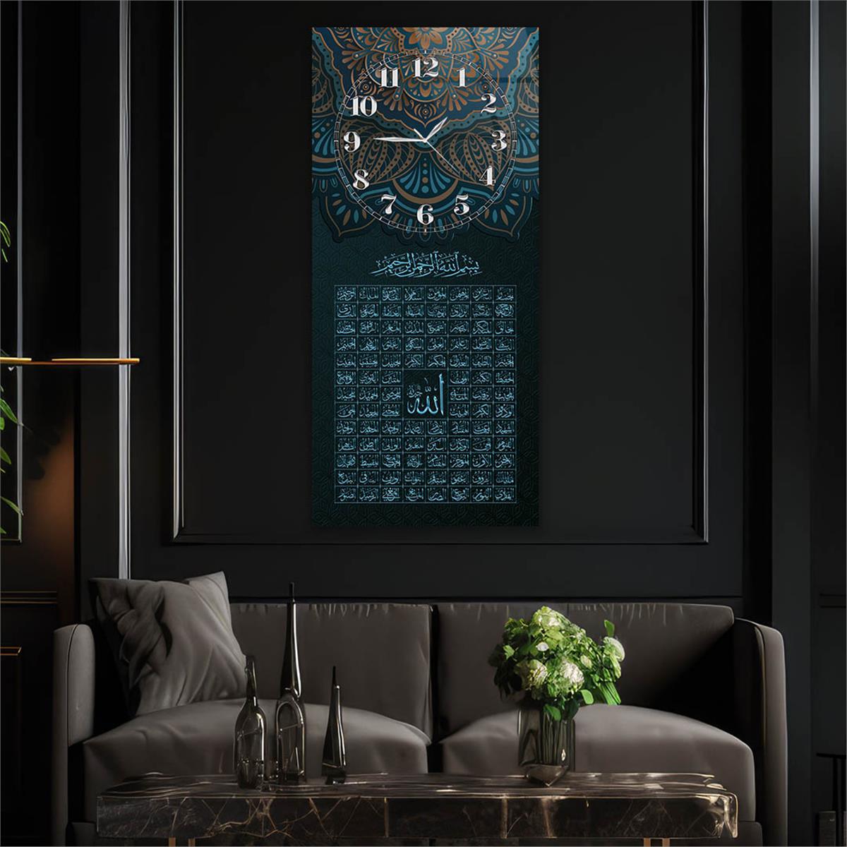 Vertical Religious Themed Glass Wall Art with Clock at the Top  053