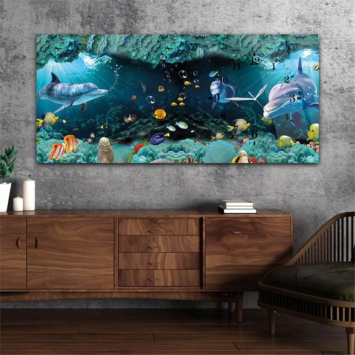 Side-Clock, Art And Nature-Themed Horizontal Glass Wall Painting 045