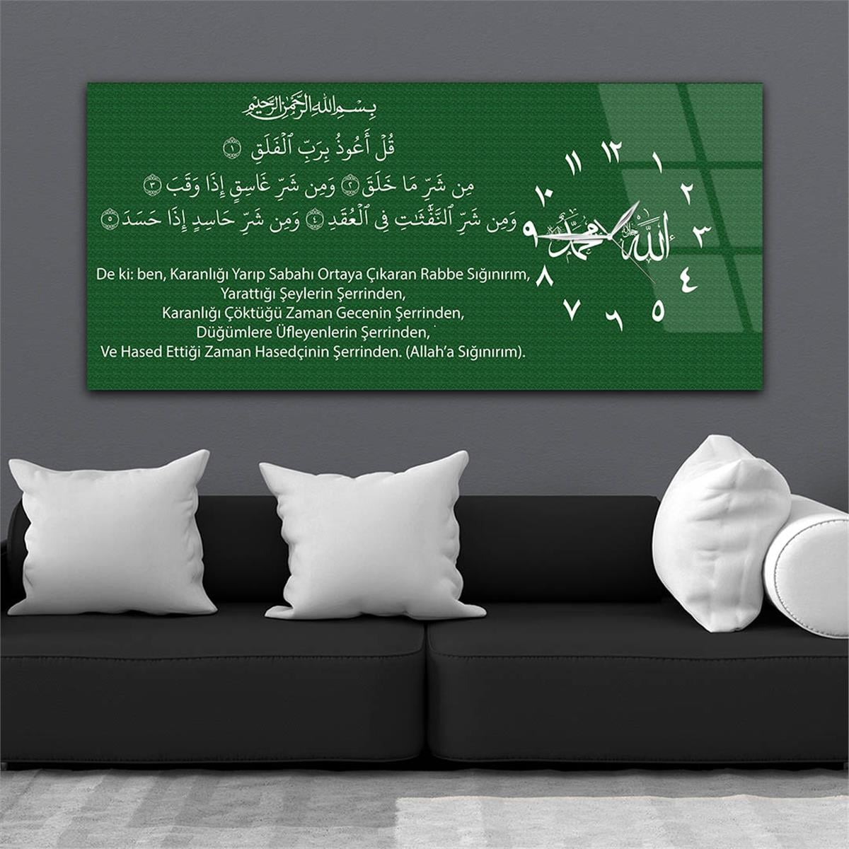 Yatay Saatli Yandan Dini Temalı Cam Tablo 017