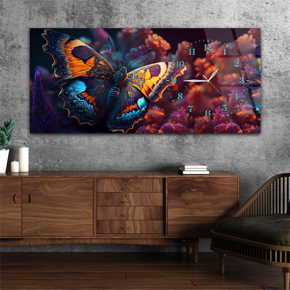 Yatay Saatli Yandan Sanat Temalı Cam Tablo 257