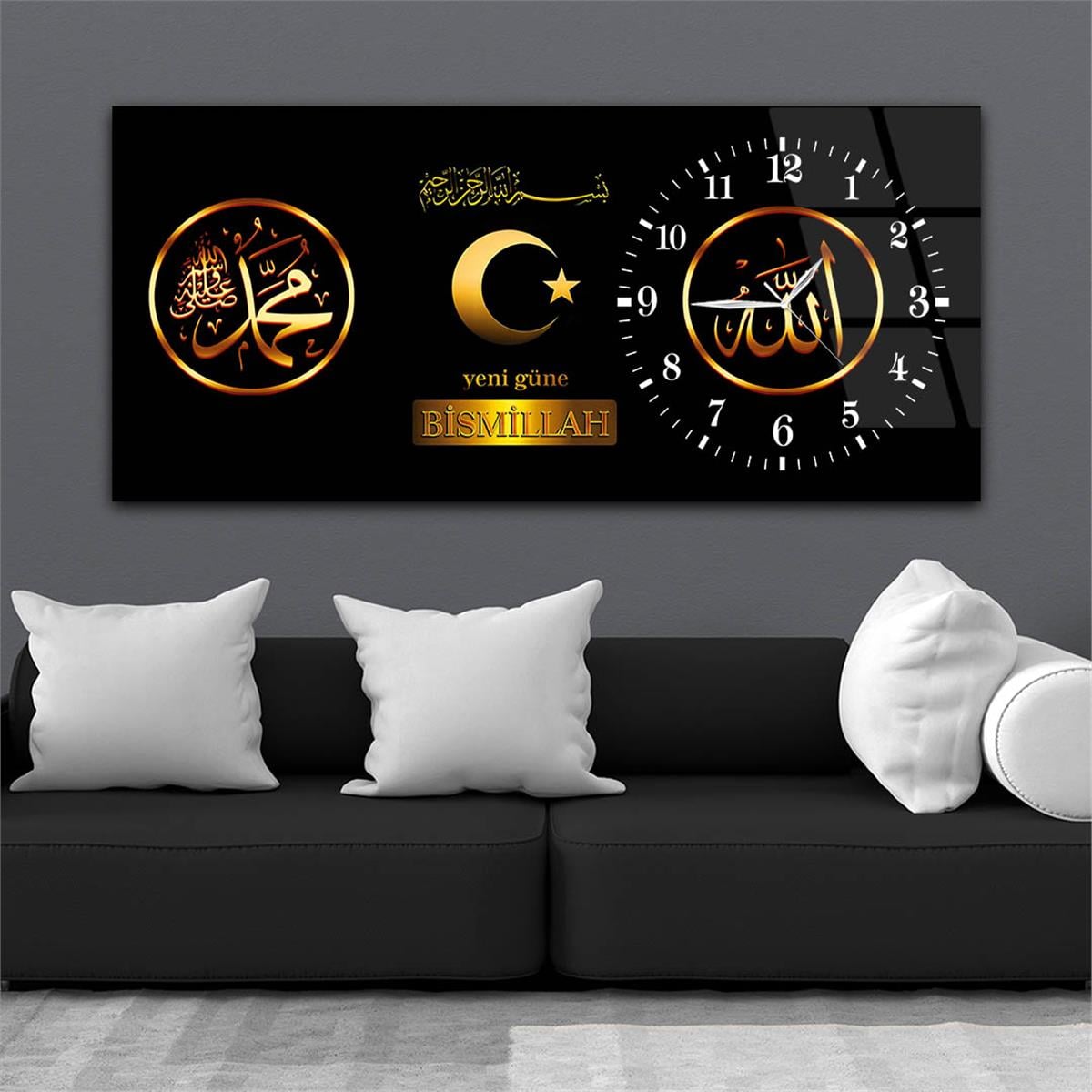 Side-Clock, Religious-Themed Horizontal Glass Wall Painting 039