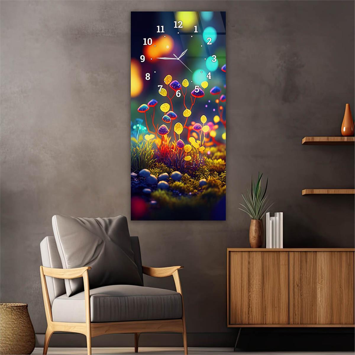 Vertical Art Themed Glass Wall Art with Clock at the Top 033