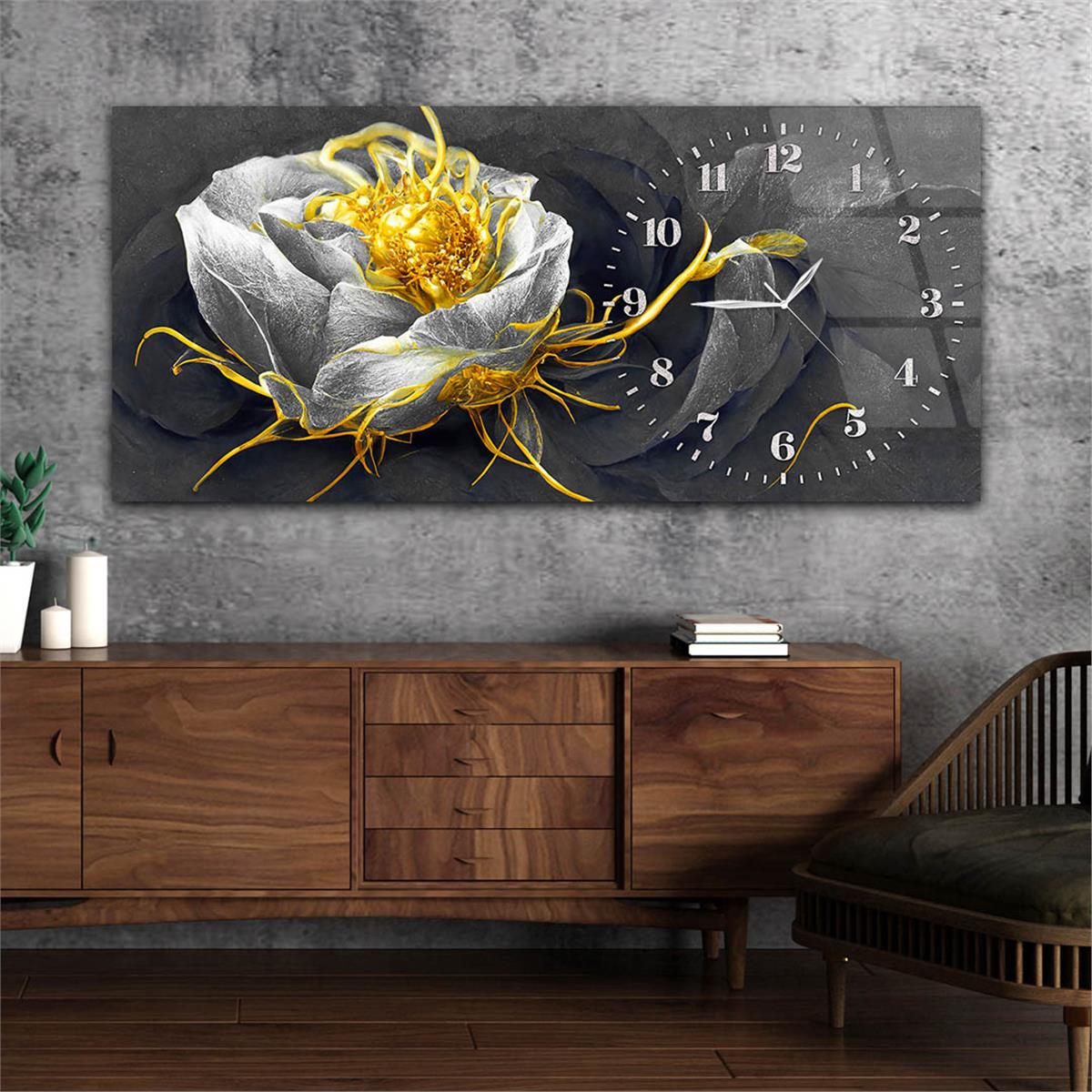 Yatay Saatli Yandan Sanat Temalı Cam Tablo 246