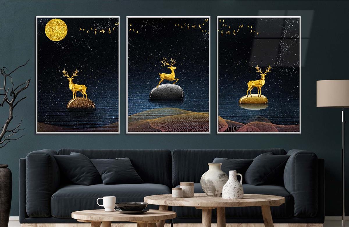 Alüminyum Çerçeveli Sanat Temalı 3'lü Set CAM Tablo 0065